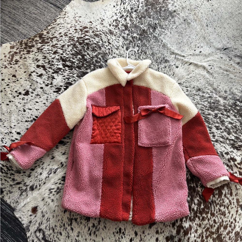 For Love And Lemons Cream and Red Sherpa Coat